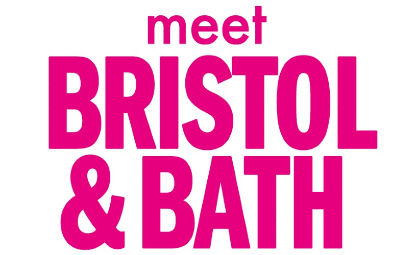 The Meet Bristol and Bath pink logo on a white background